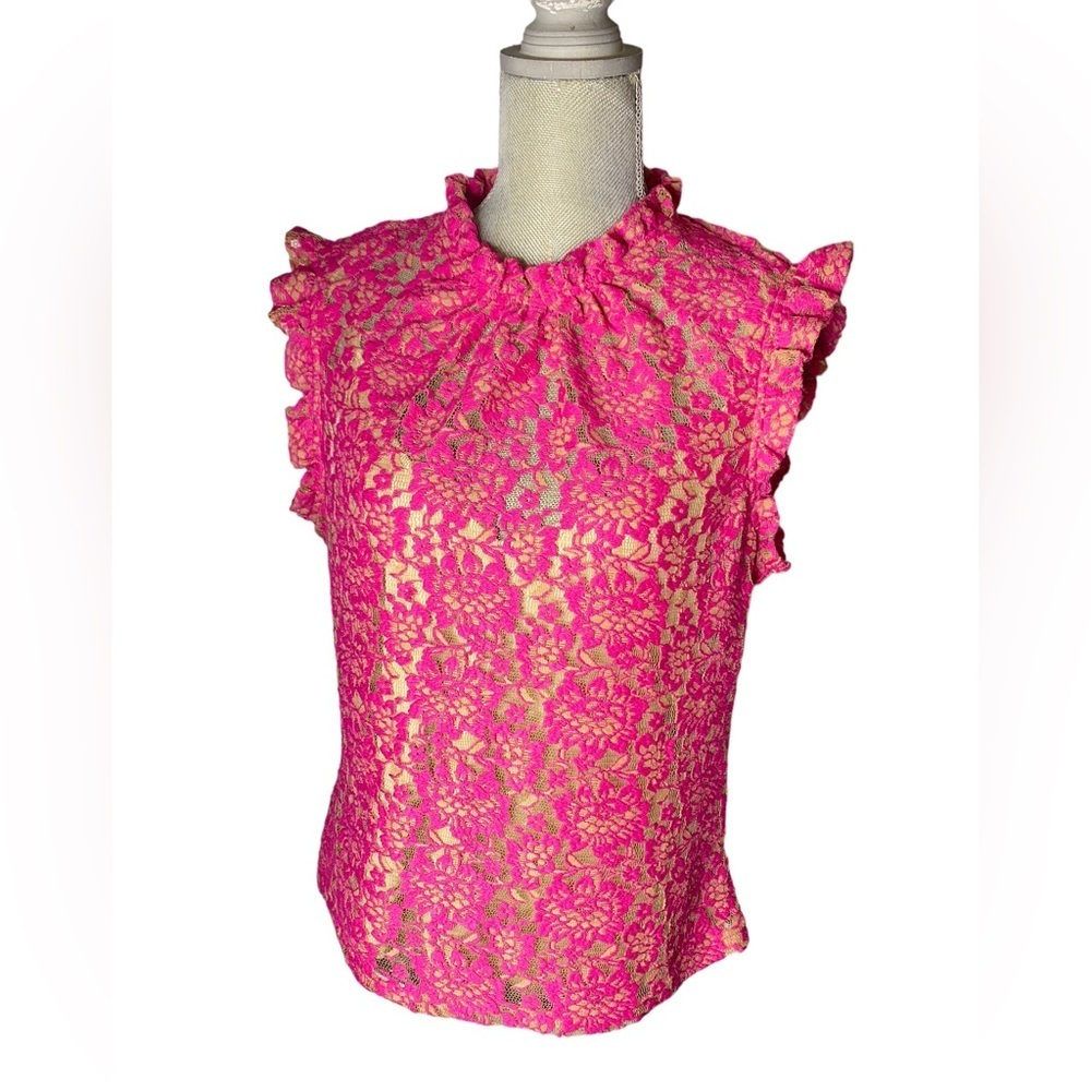 ANTHROPOLOGIE RUFFLED LACE TANK l Dolan Sleeveless Pink Top 0843